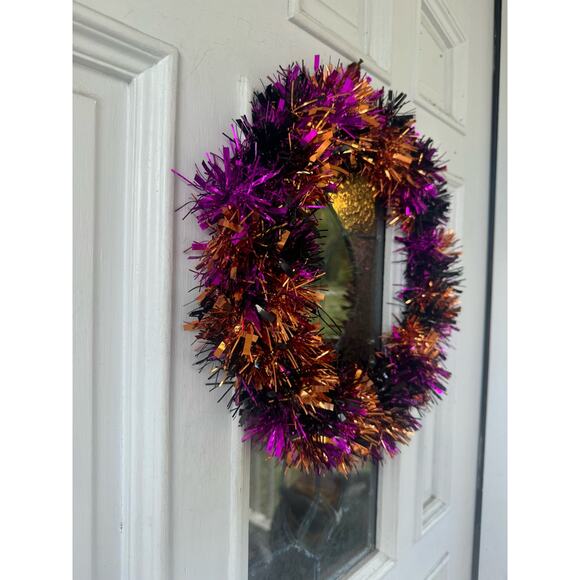 DIY 15" Purple Orange & Black Tinsel Halloween Wreath Base, Home Decor Project - Picture 4 of 4